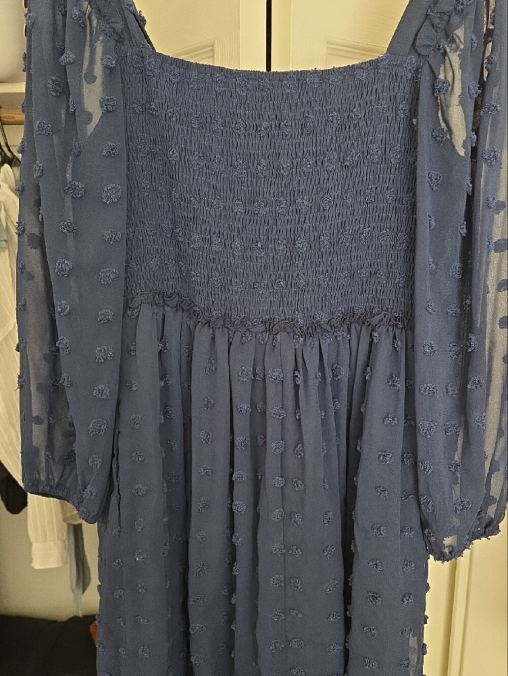 Smocked Navy Long-Sleeve Midi Dress by BTFBM - Picture 8 of 9